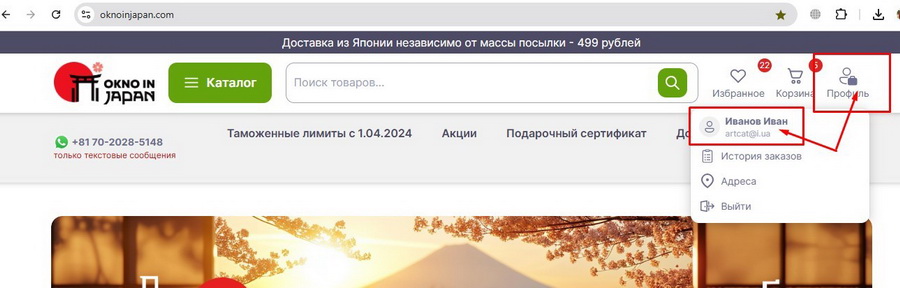 войти в Профиль