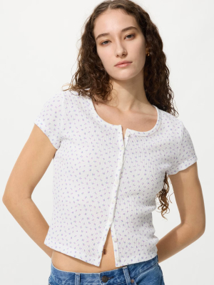 Мини-топ на пуговицах с цветочным принтом Uniqlo Waffle Full Open Mini T