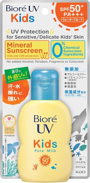 Детское солнцезащитное молочко KAO Biore UV Kids Pure Milk SPF 50+/PA++++