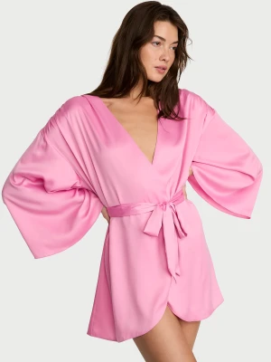 Глянцевый сатиновый мини-халат на запах Victoria’s Secret Glazed Satin Short Robe PINK SUGAR