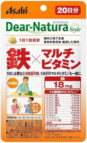 Комплекс мультивитаминов с железом для здоровья всего организма Asahi Dear-Natura Style Iron Multivitamin