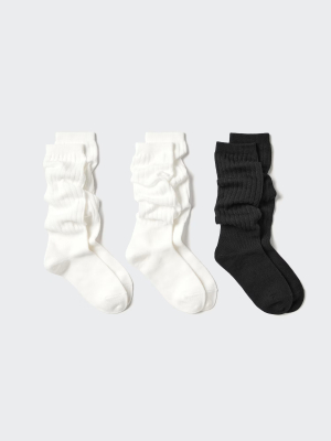 Детские носки для девочек с эффектом объёмных складок Uniqlo GIRLS Loose Socks 3-Pair Pack