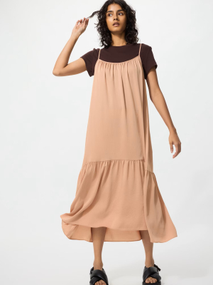 Ярусное сатиновое платье на бретелях Uniqlo Tiered Camisole Dress