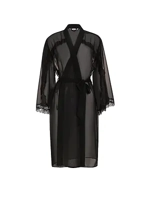 Сатиновый миди-халат с кружевом Victoria’s Secret Chiffon Lace-Trim Midi Robe