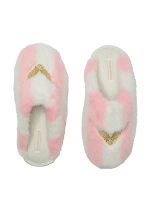 Люксовые плюшевые тапочки с золотой вышивкой Victoria’s Secret Luxe Plush Closed-Toe Slippers Heritage Stripe Angel Wings