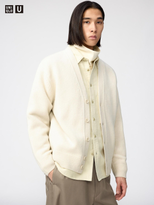 Объемный кардиган унисекс Uniqlo Lambswool V-Neck Cardigan
