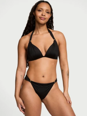 Плавки бикини с декоративной драпировкой и золотистой фурнитурой Victoria’s Secret Swim Essential Harlow Bikini Bottom Pure Black