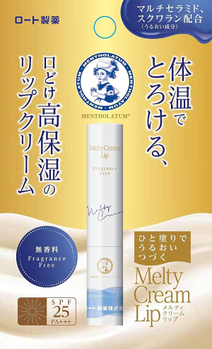 Бальзам для глубокого увлажнения губ с церамидами и натуральными маслами Rohto Mentholatum Melty Cream Lip  SPF25 PA+++