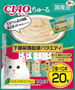 Кошачье лакомство для профилактики заболеваний нижних мочевых путей Микс тунца и морепродуктов CIAO Churu Urinary Tract