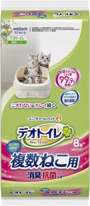 Впитывающие салфетки для кошачьего туалета Unicharm (для 2-ух кошек) Deo Toilet Deodorant And Antibacterial Sheets