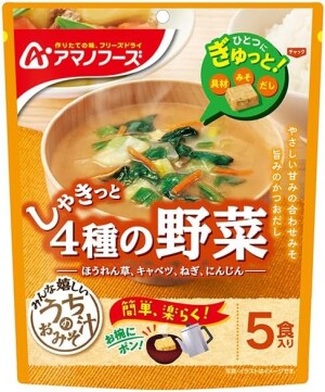 Мисо-суп быстрого приготовления с четырьмя видами овощей Asahi Amano Foods Uchino Omisoshiru 4 Kinds of Vegetables