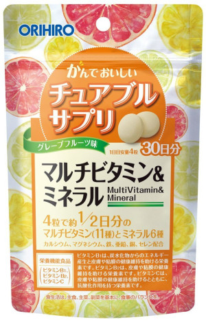 Жевательные мультивитамны + минералы со вкусом грейпфрута Orihiro