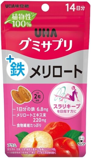 Жевательные витамины с железом и донником “Борьба с отечностью” UHA Gummy Supplement Iron Melilot
