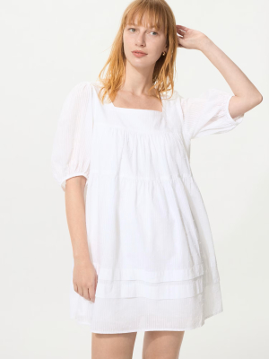 Хлопковое мини-платье с коротким рукавом из фактурной ткани Uniqlo Cotton Dobby Mini Dress Short Sleeve