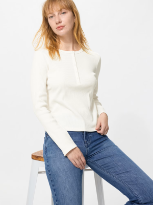 Облегающий лонгслив с воротником-хенли и планкой на пуговицах Uniqlo Rib Henley Neck T Long Sleeve