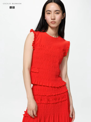 Топ без рукавов со сборкой на резинке и рюшами Uniqlo Shirring T-Shirt Sleeveless