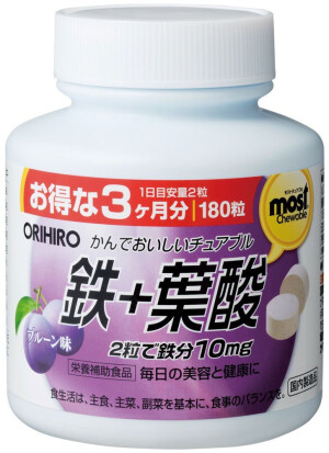 Жевательные таблетки с железом и сливовым вкусом Orihiro                    