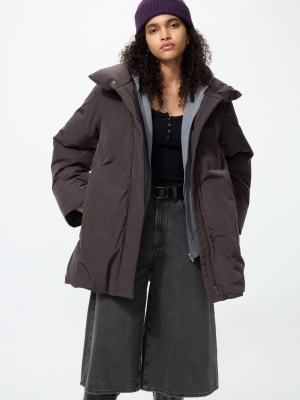 Пуховик свободного кроя с высоким воротником Uniqlo Non-Quilt Short Down Coat