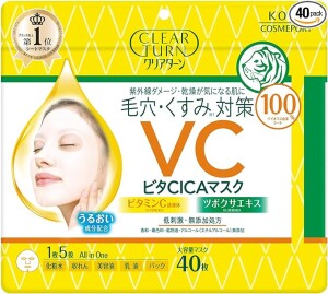 Маска для борьбы с сухостью и тусклостью с витамином С и CICA KOSE Clear Turn Vita CICA Mask