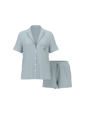 Небесно-голубой пижамный комплект из модала с короткими шортами Victoria’s Secret Modal Soft Short Pajama Set Medium Heather Celestial Blue