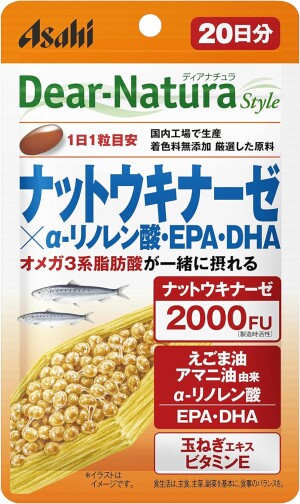 Комплекс для укрепления здоровья и нормализации метаболизма Asahi Dear-Natura Style Nattokinase+α-Linolenic Acid+EPA/DHA