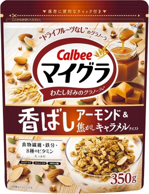 Гранола с жареным миндалем и вкусом карамели Calbee Mygura Roasted Almond & Caramel Taste