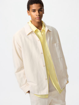 Куртка-рубашка свободного кроя из хлопка и льна Uniqlo Cotton Linen Shirt Jacket