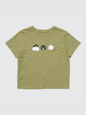 Укороченная футболка из коллекции «Wagara» с японскими животными Uniqlo Wagara (Animals) UT Short Length