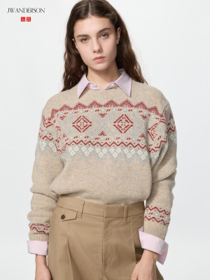 Свитер шерстяной с узором унисекс Uniqlo Lambswool Fair Isle Crewneck Sweater