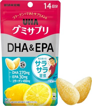 Жевательные витамины “Омега-3 + коллаген” для сердца и мозга UHA Gummy Supplement DHA&EPA