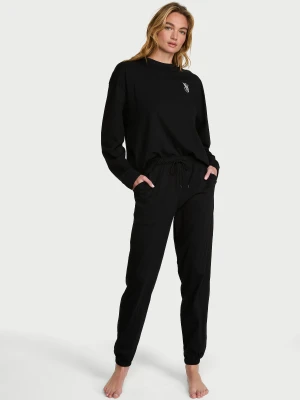 Хлопковый пижамный комплект с брюками-джоггерами Victoria’s Secret Cotton 100% Long Pajama Set BLACK Regular