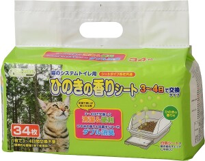 Впитывающие салфетки для кошачьего туалета с ароматом кипариса Clean Mew Hinoki Fragrance Sheet For Cat System Toilet
