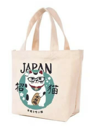 Сумка-тоут из канваса с японским узором Манэки-нэко Kusuguru Japan Canvas Mini Tote Bag Lucky Cat Pattern