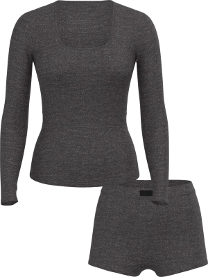 Модальный комплект для сна из лонгслива и шортов Victoria’s Secret Ribbed Modal Scoop Long-Sleeve Shorty Set