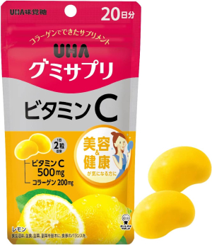 Жевательные витамины с коллагеном для кожи UHA Gummy Supplement Vitamin C Lemon Flavor