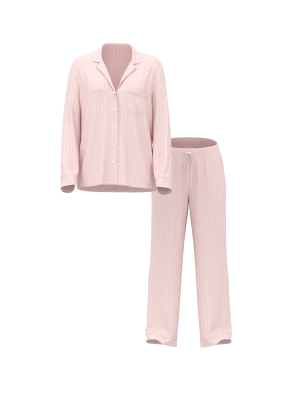 Комплект длинной пижамы из хлопка Victoria’s Secret Heritage Cotton Long Pajama Set Pretty Blossom Shadow Stripe